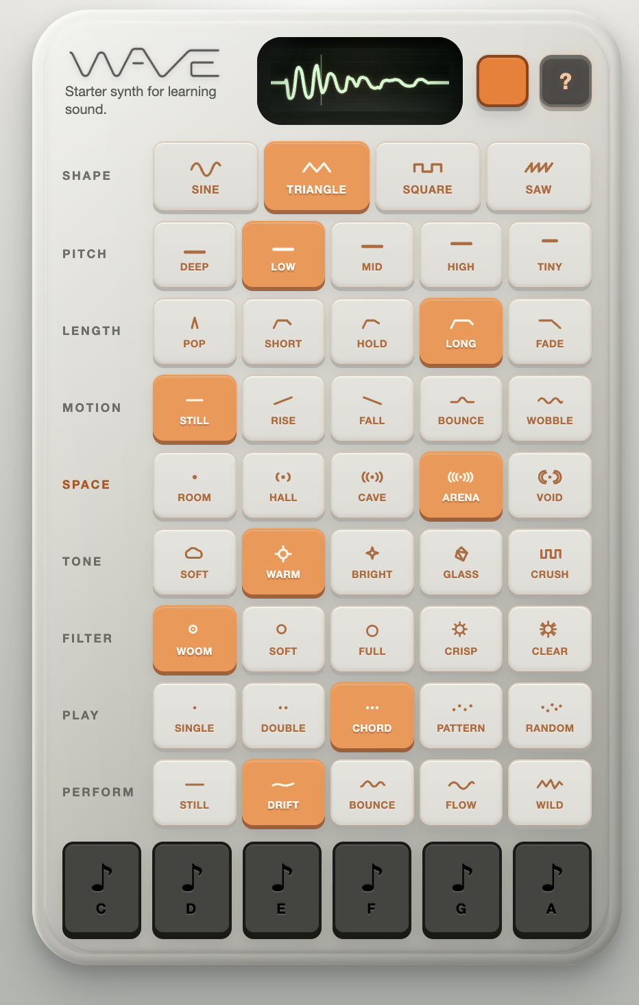 WAVE project preview showing a sound synthesis interface study